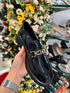 Pu Leather Golden Belt Platform Loafers